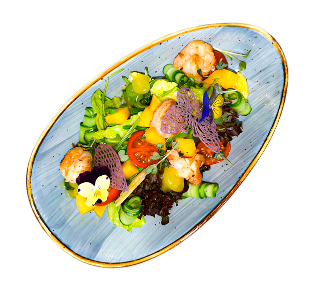 Салат с креветками и манго